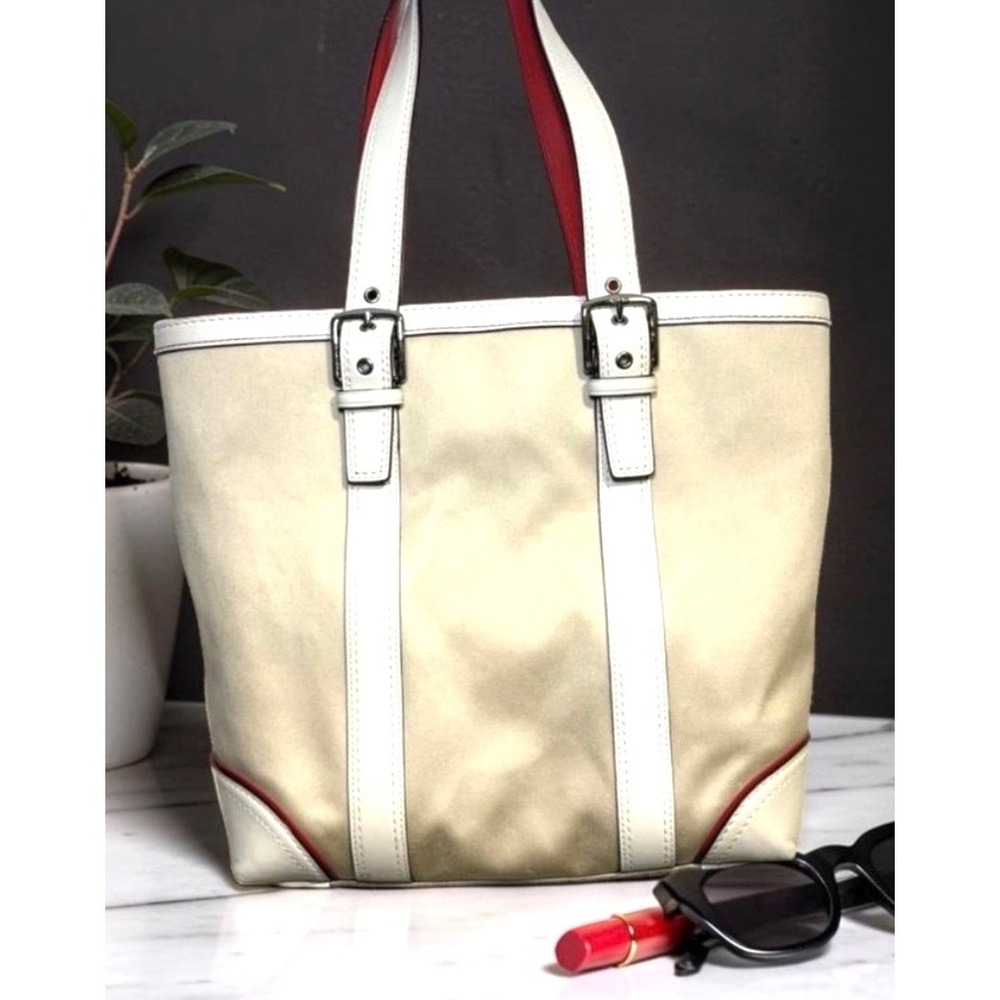 Coach Hamptons Weekend Canvas Tote F10711 Cream White Red Y2K VTG Shoulder Bag